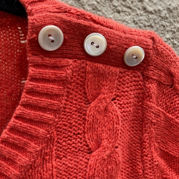 Women's Banana Republic Sweater Red Orange Cable Knit M Wool Blend Button SS - Picture 8 of 11
